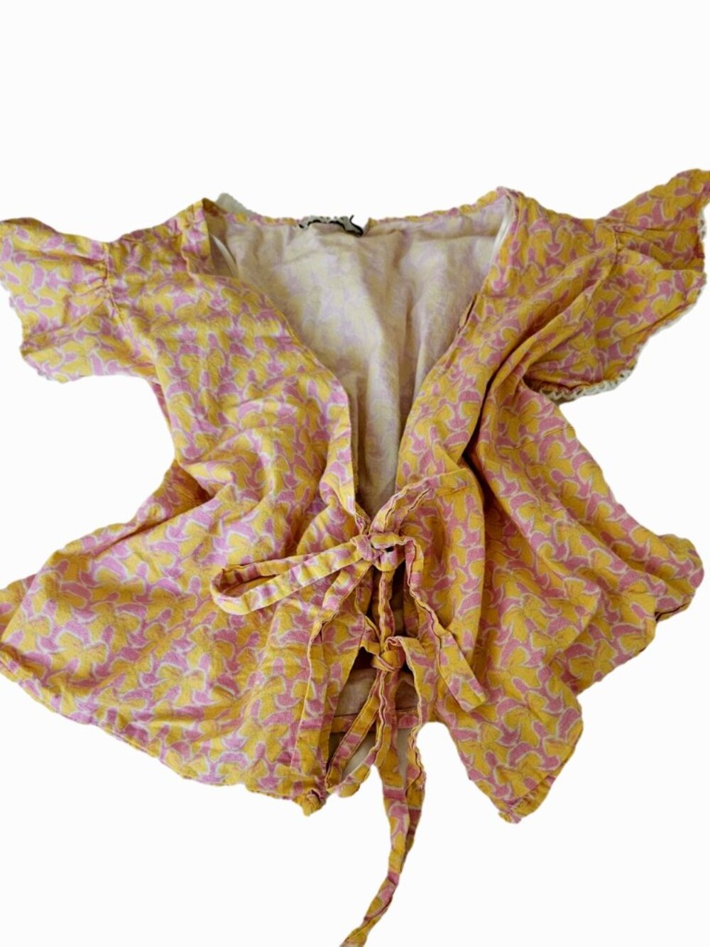 Lush Brand Yellow and Pink Bow Crop Top Size Small